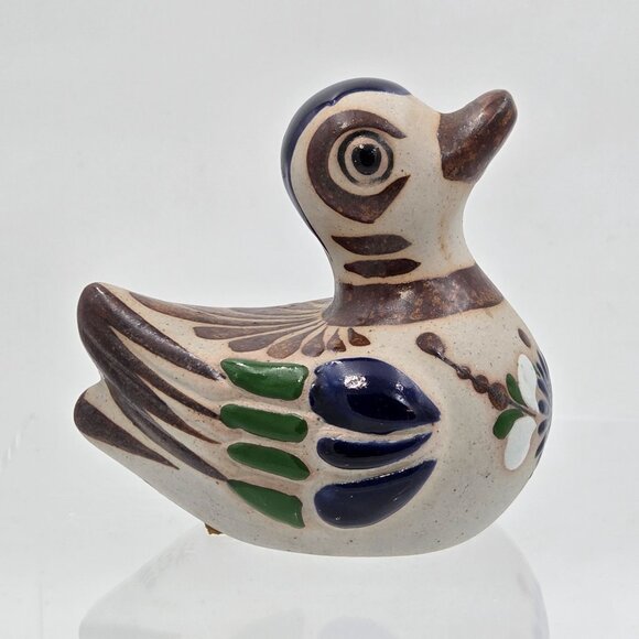 Tonala Mexican Folk Art Pottery Duck Figurine Hand Painted Bird Sculpture - Picture 5 of 8